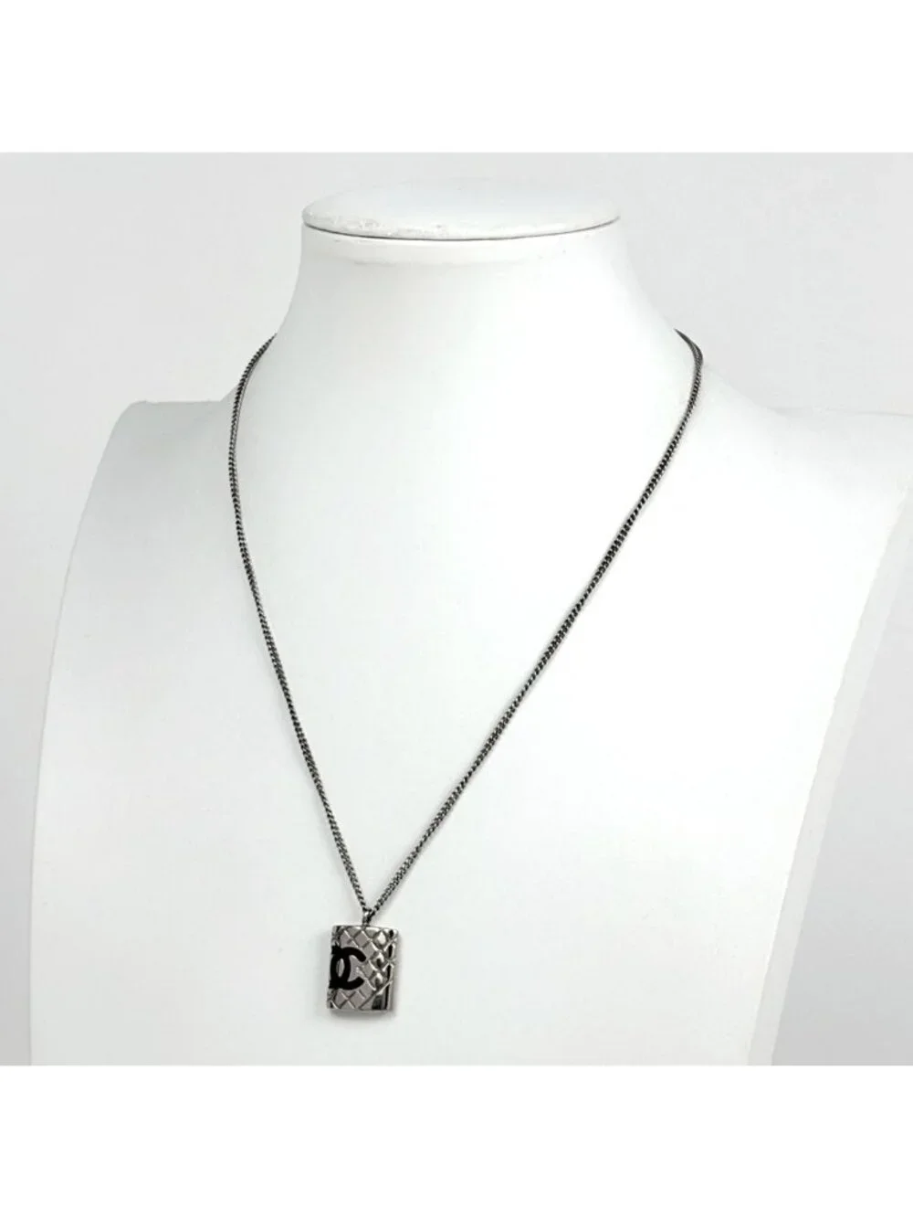 Chanel Cambon Line Necklace CC Logo Silver Plated